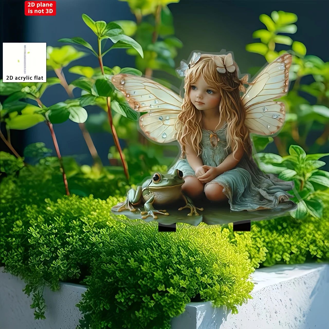 Fábrica recta 2D plano creativo flores verdes hadas elfos jardín decoración de jardín decoración de jardín