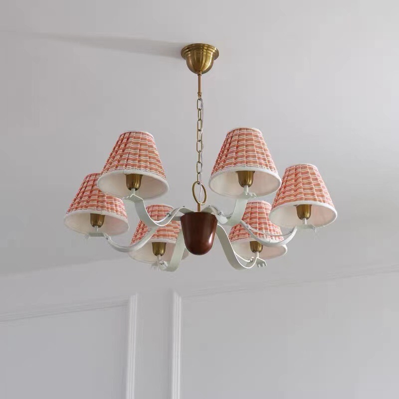Medieval Old Money Style French Retro Study Bedroom Dining Room Lamp, Medieval American Fabric Chandelier for Small Apartments