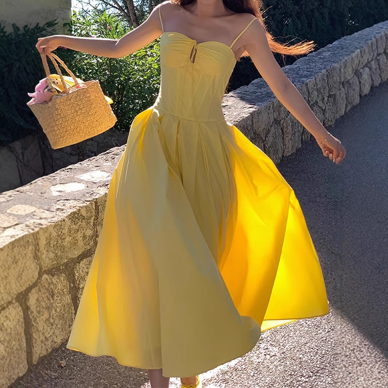 Princess Belle 2.0 Strap Dress Women's Summer Tea Break French Style Elegant Slimming A- line Dress