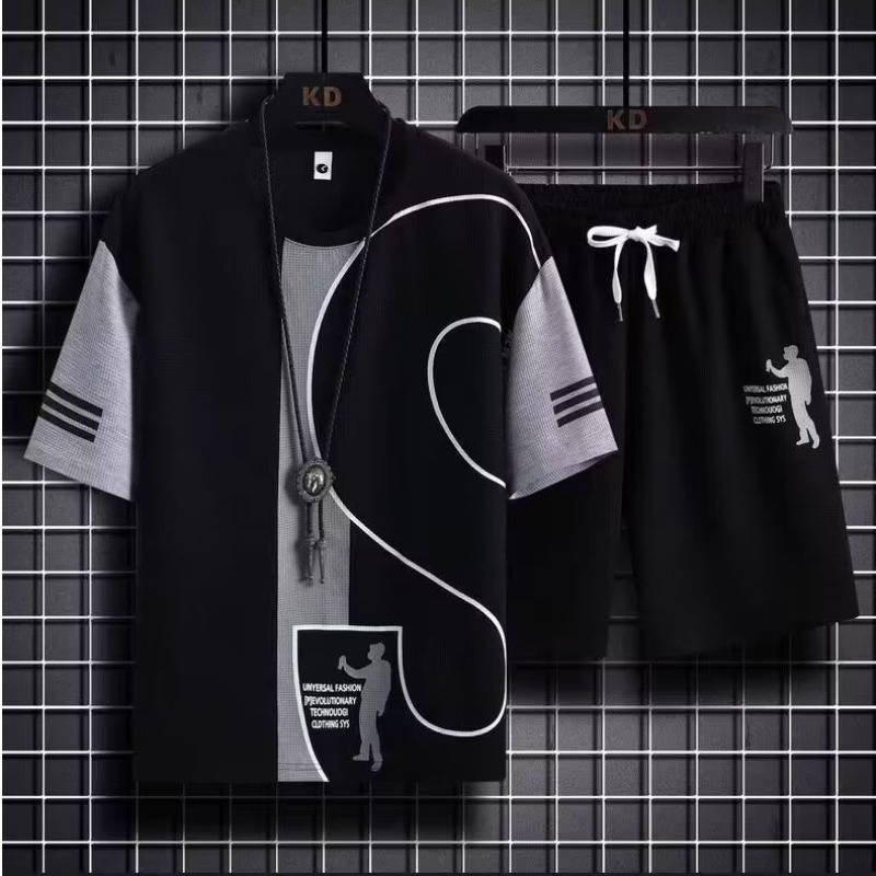 Camisa menos ropa waffle de manga corta camiseta de los hombres delgados de verano de alta calidad moda deportes de moda traje casual