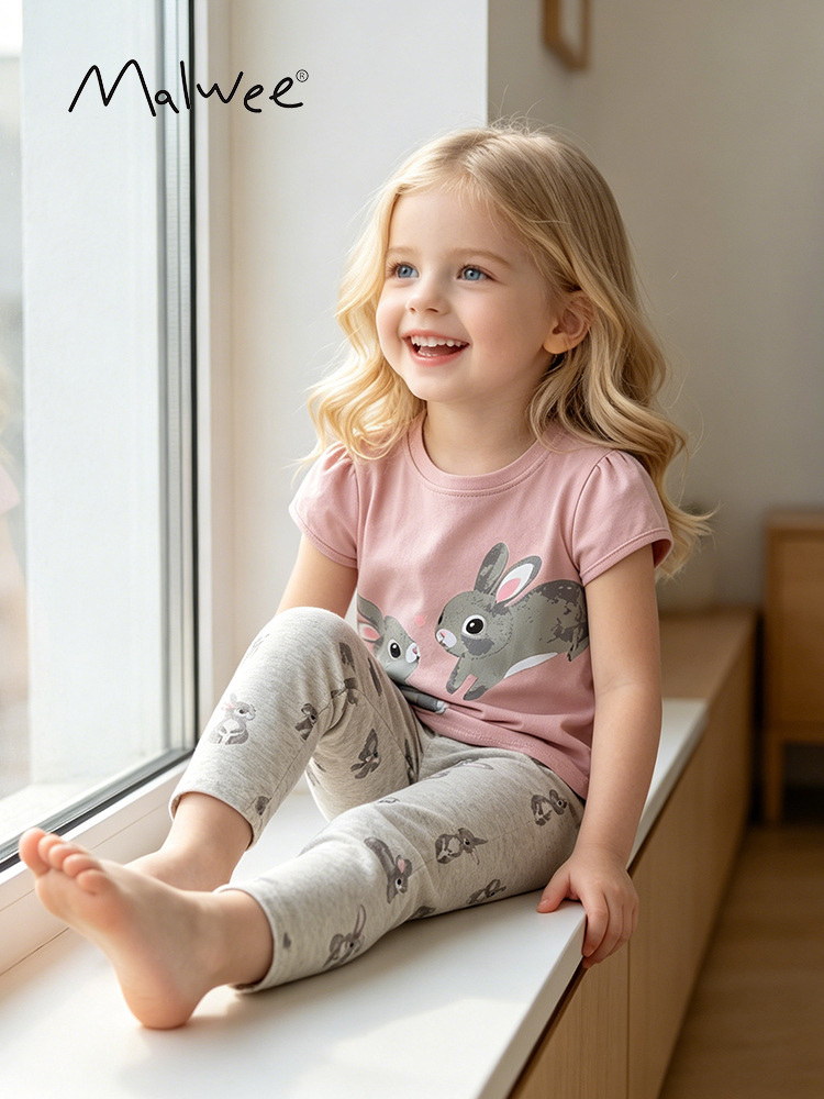 Malwee verano europeo y americano niños y niñas traje animal pantalones de algodón manga corta pantalones de dos piezas Niña ropa para niños