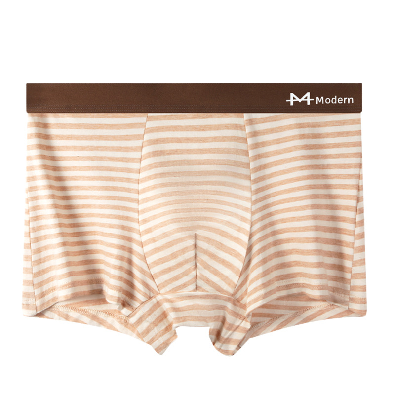 Ropa interior de hombre puro algodón transpirable a rayas color natural algodón que absorbe la humedad entrepierna inferior saludable sin teñir pantalones cuadrangulares para hombres