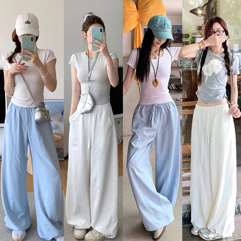 Blue Casual Pants for Women, Korean Style, New Summer Style, Cool and Versatile, Loose Wide-Leg Pants, Lazy Walking Pants