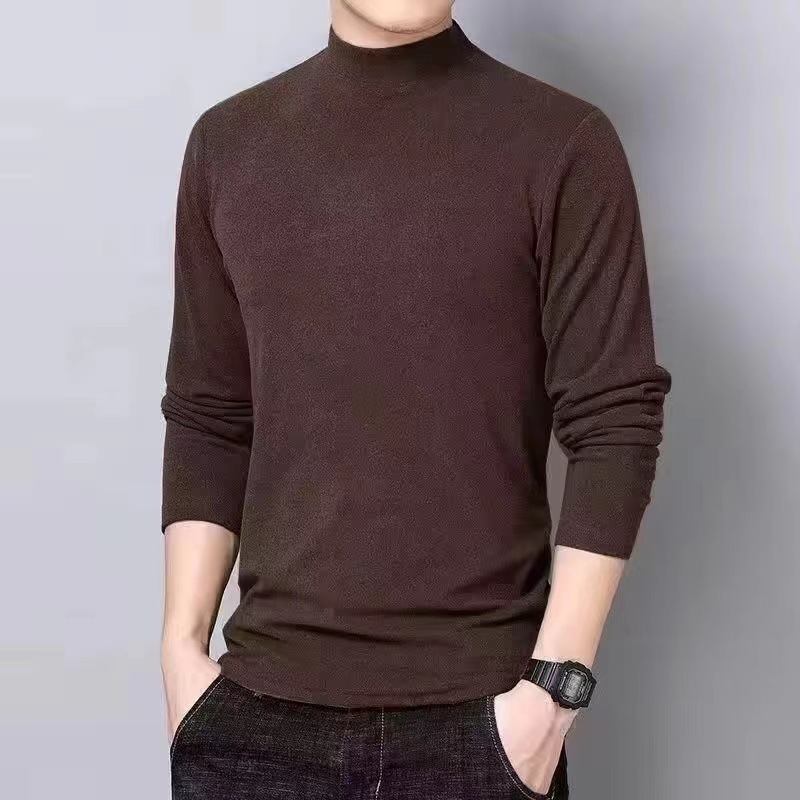 Camisa de invierno de hombre de doble cara de camisa de terciopelo de cuello alto de manga larga delgada con camisa de terciopelo sólido con ropa cálida para hombres