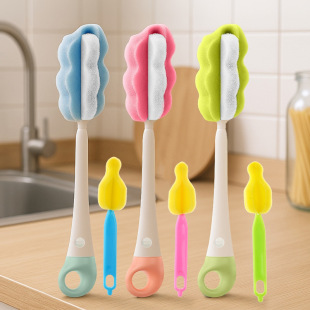 3-Piece Set of Sponge Head Cup Brush, Extended Handle Cleaning Brush, Bottle Brush, Glass Cup Brush, Manufacturer Wholesale