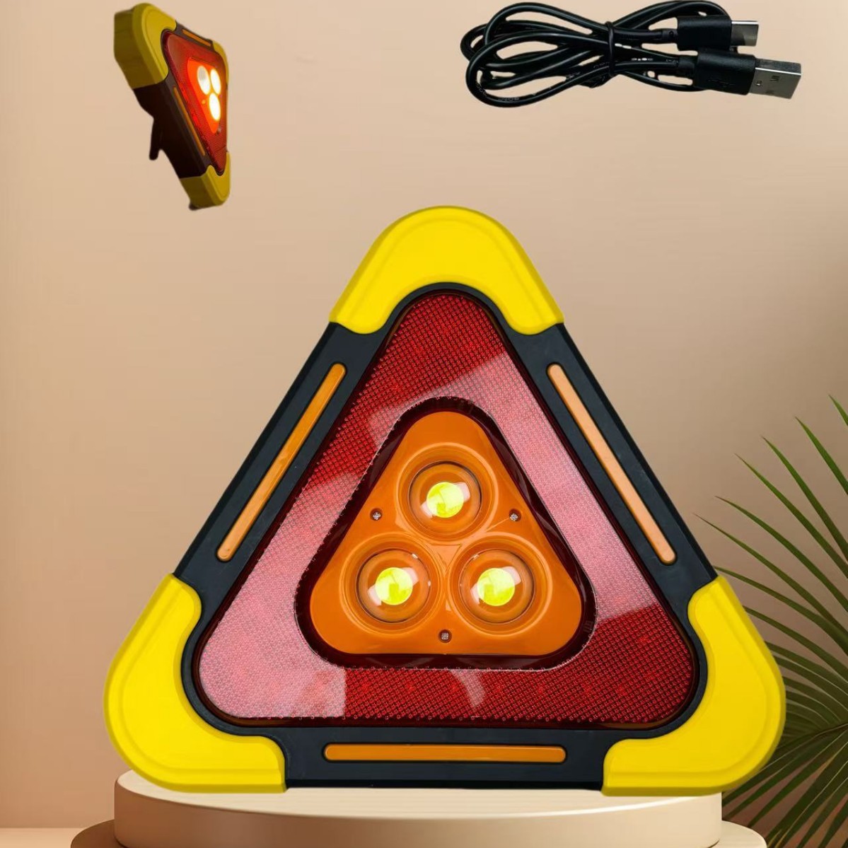 Luz de Advertencia Triangular Type-C de ABS con LED Solar y Reflectante para Emergencia Automotriz