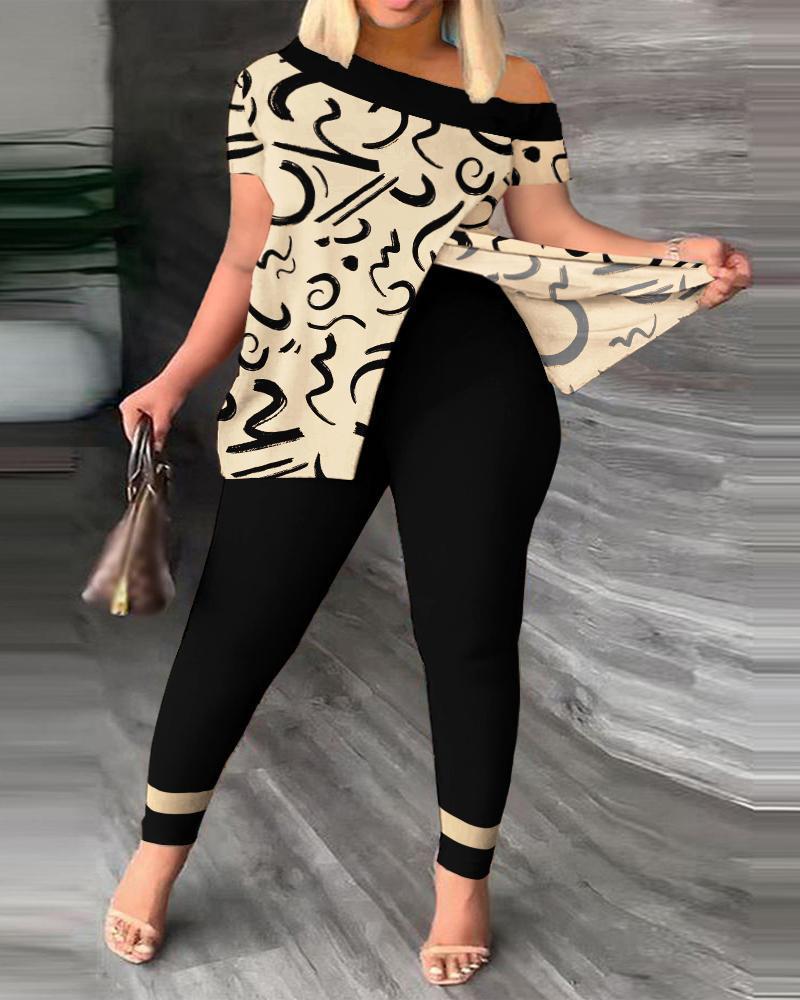 2024 Autumn European And American Cross-Border Women's Asymmetrical Neck Long Pants Two-Piece Set_ecoleips.com
