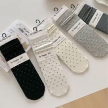 堆堆襪女 花邊小波點中筒襪蕾絲顯瘦無骨女襪波點襪子ins風黑色棉