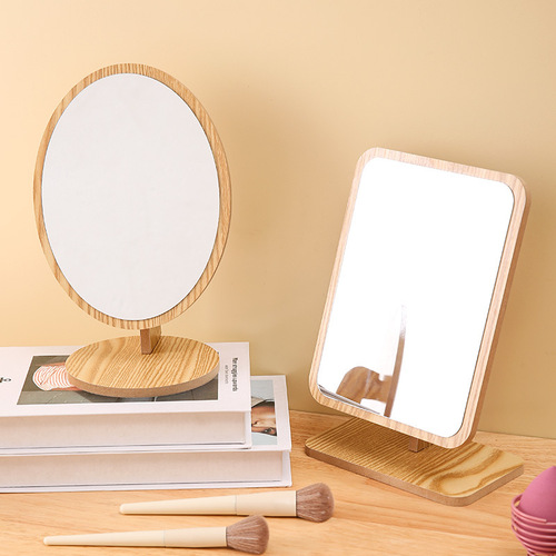Wooden makeup mirror can be spliced ​​rotating mirror desktop high-definition mirror desktop makeup mirror large princess makeup mirror