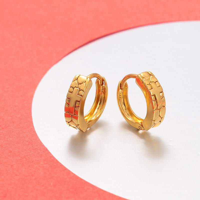Aretes de Hebilla Redondos Geométricos de Aleación de Cobre para Mujeres