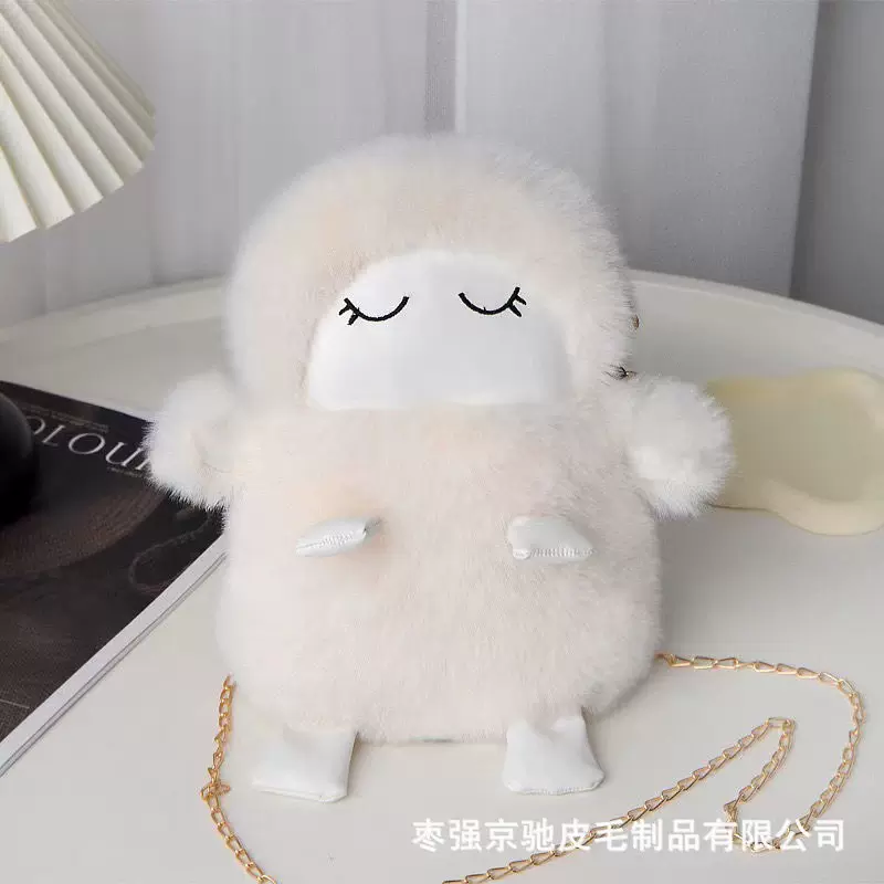 新款毛绒单肩包手机包包链条斜跨小羊包新款毛绒单肩包