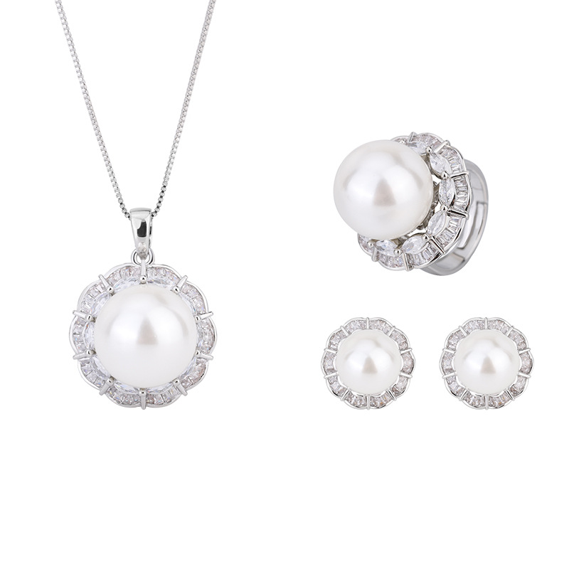 Zhuang Sheng joyería con incrustaciones blanco rebordear estilo coreano hecho a mano anillo de diamante pendientes traje 16 mm12mm