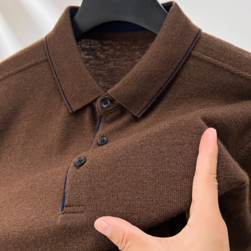 100 순수 양모 스웨터 남자 옷깃 스웨터 뉴 푸위안 스웨터 올 매치 니티드베이스 셔츠 탑