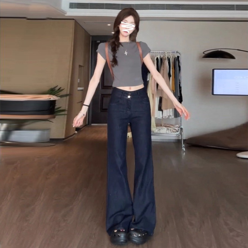 Dark blue summer thin jeans