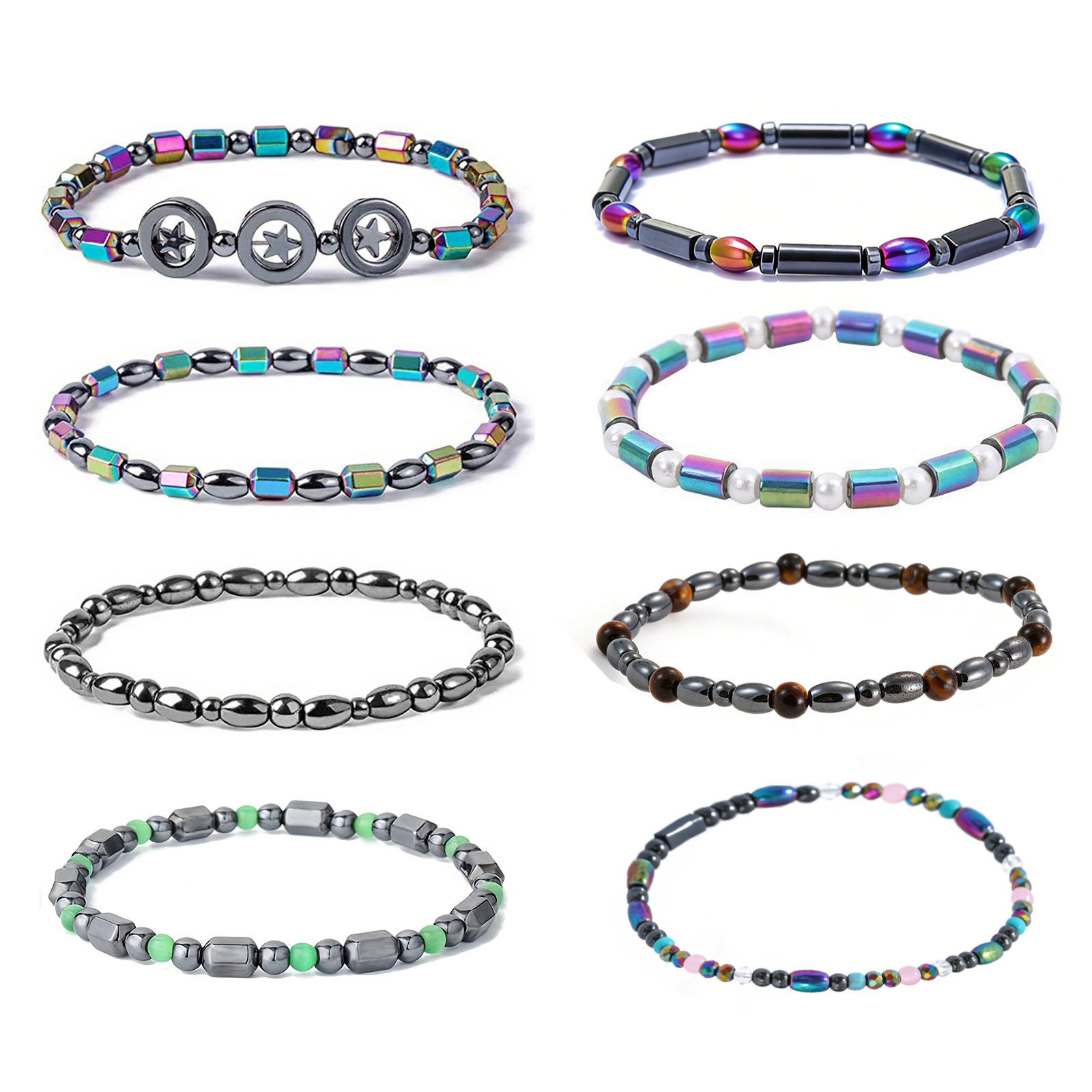 Cross-Border New Style Anklet European and American Fashion Style Colorful Electroplated Black Magnetic Stone Anklet Personalized DIY Jewelry for Girls