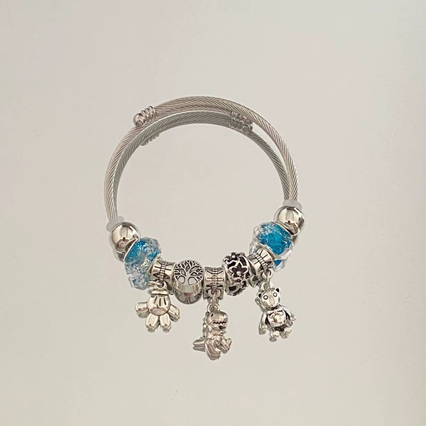 Blue dinosaur, bracelet, with little bears