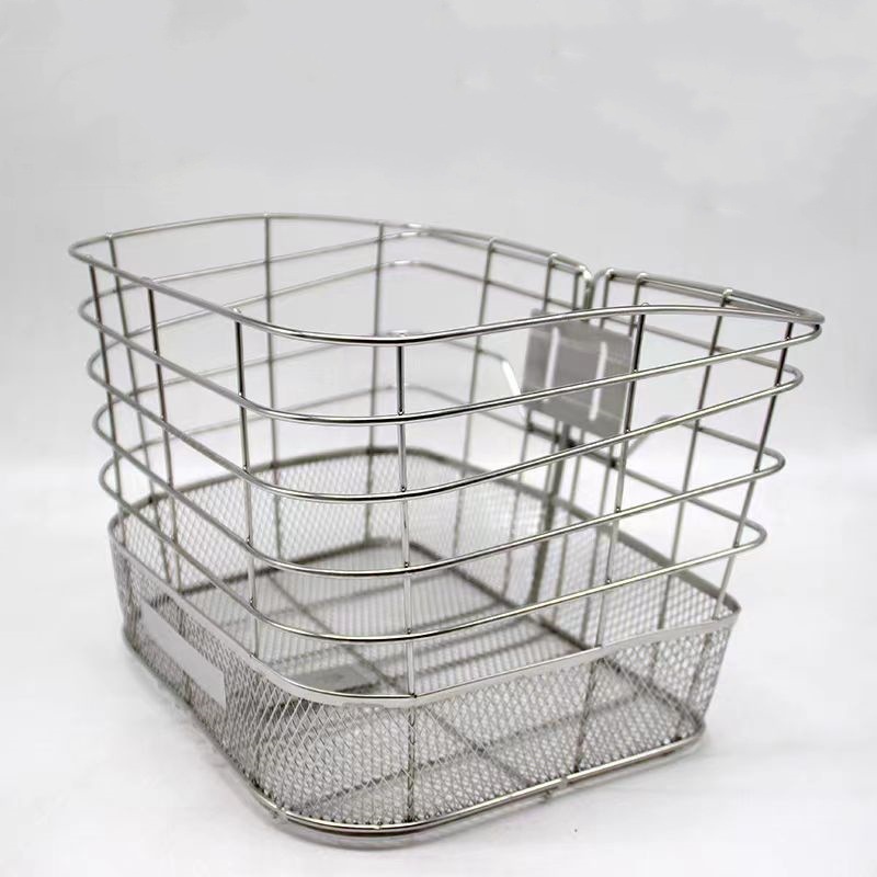 Bicycle Electric Bicycle Basket Stainless Steel Basket Vegetable Basket Bicycle Storage Basket School Bag Basket Rust-Proof