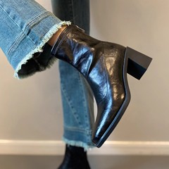 现货发~静音底短靴通勤高跟弹力瘦瘦靴秋冬软底体制内复古粗跟靴