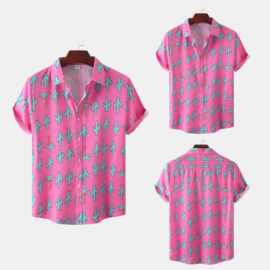 跨境工厂外贸春夏新款男士沙滩数码印花花衬衣夏威夷衬衫男子短袖