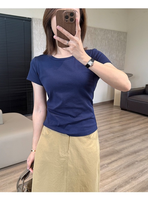 纯色套头素T打底衫女夏秋过渡刚需 舒适棉感基础圆领修身短袖T恤|undefined
