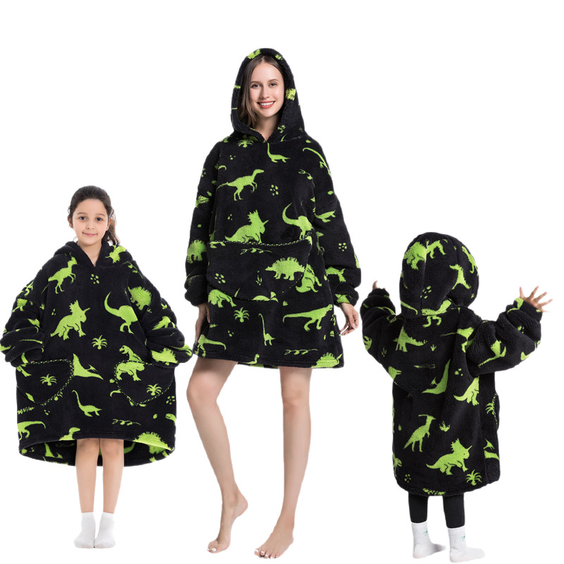 Manta Real ropa fría con capucha de dibujos animados pijamas caliente suéter perezoso TV manta engrosada oversize