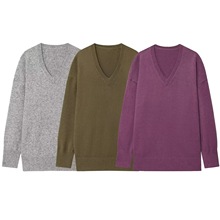 2025秋季新款欧美风女装时尚简约百搭休闲宽松V领长袖针织衫毛衣