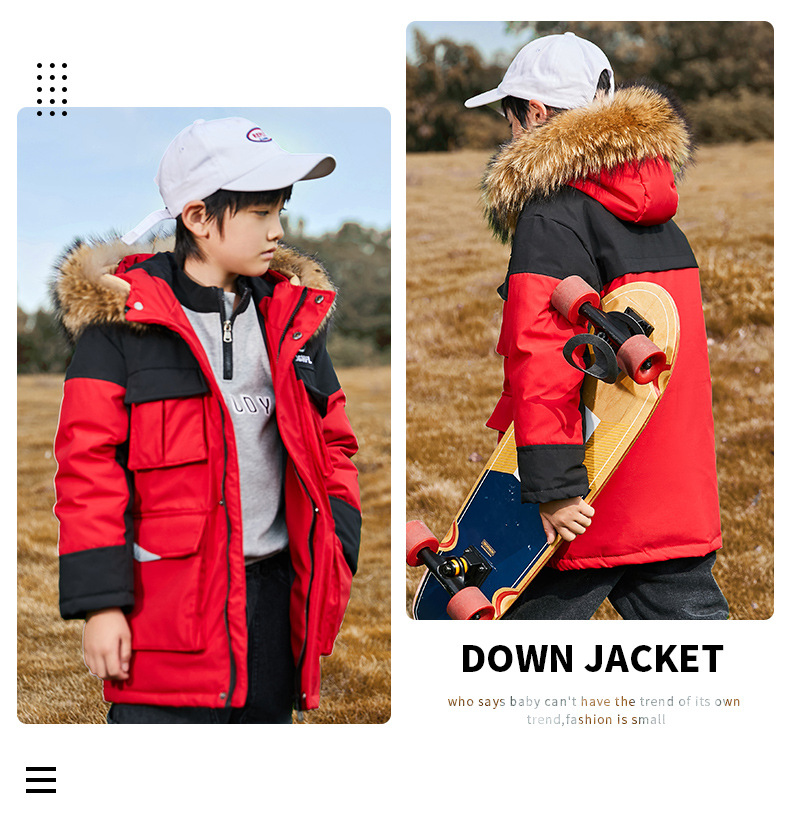 kid's clothing Children's down jacket for boys with long fur collar overalls and thick large children's coat for children_voghion.com