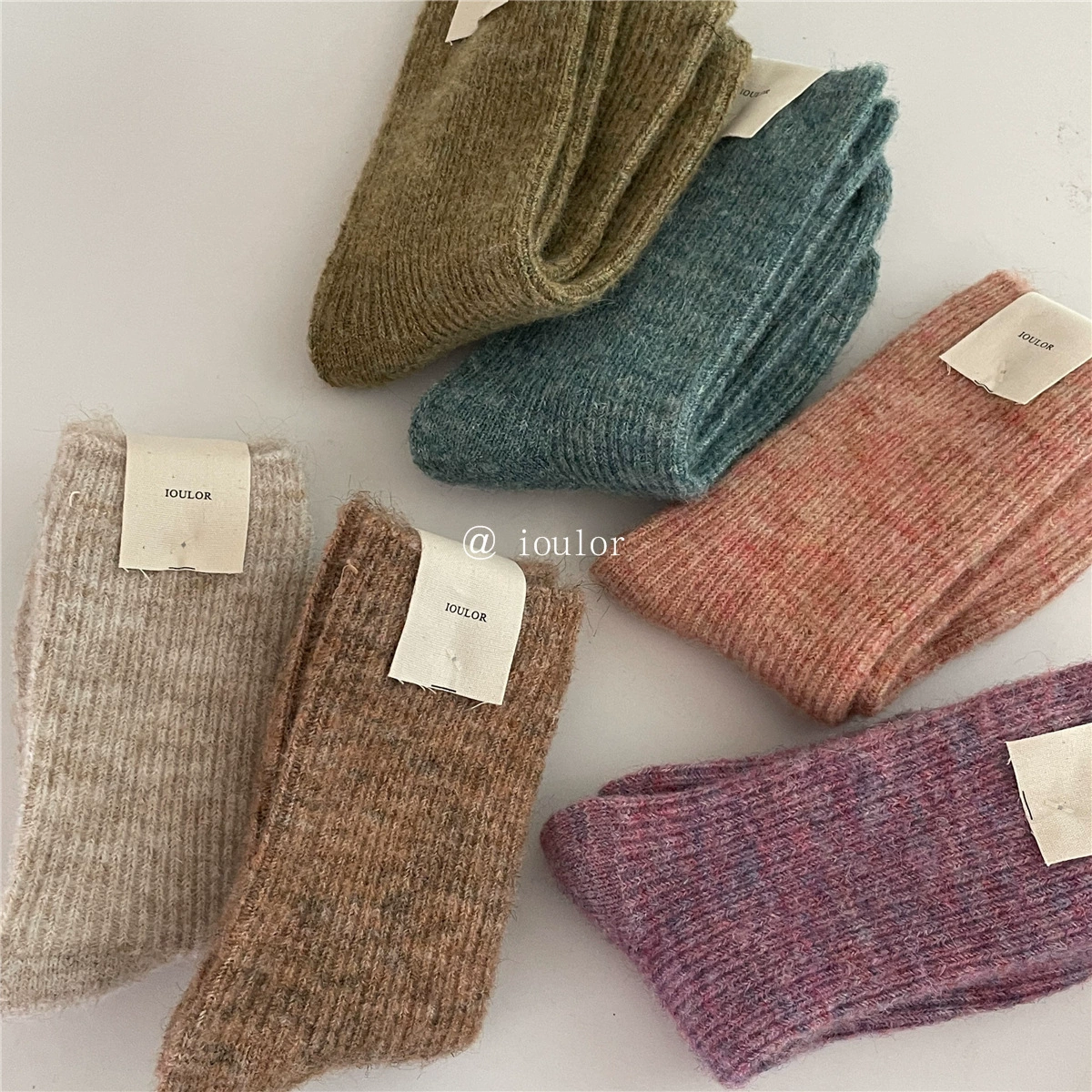 IOULOR Demi-season cashmere Japanese thin woolen knee socks, increased thickness, mid-length, Korean style
