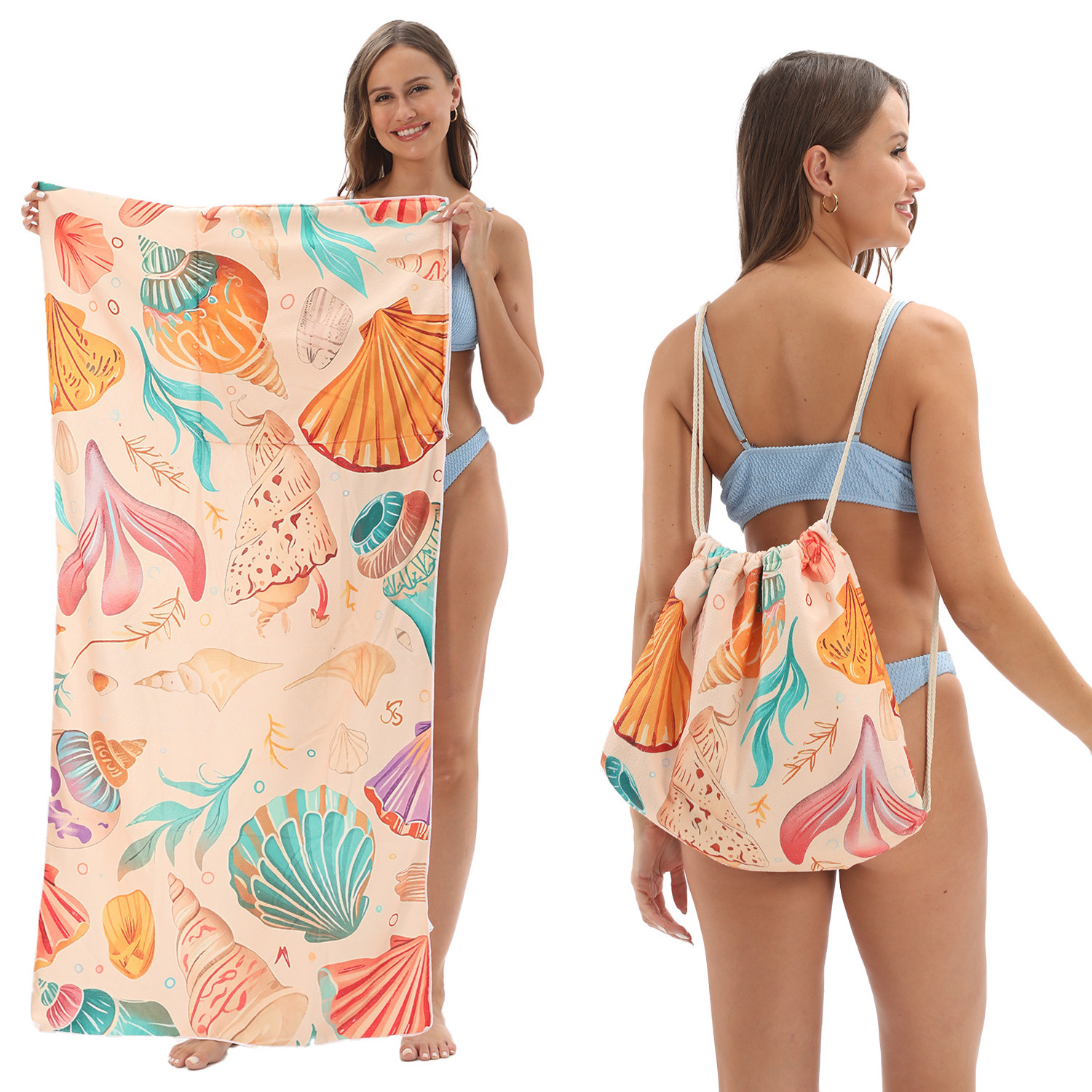 Foldable Printed Large Beach Towel With Integrated Portable Bag_voghion.com
