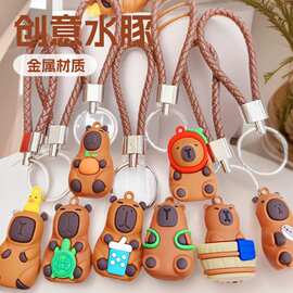 跨境热款卡皮巴拉钥匙扣挂件创意卡通水豚公仔情侣汽车小礼品工厂