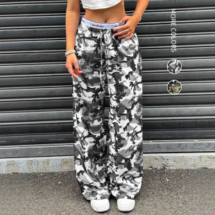 European and American Cross-Border 2025/Xiyin/Temu/Aliexpress/Amazon New Camouflage Fashion Slimming Low-Waist Straight-Leg Pants