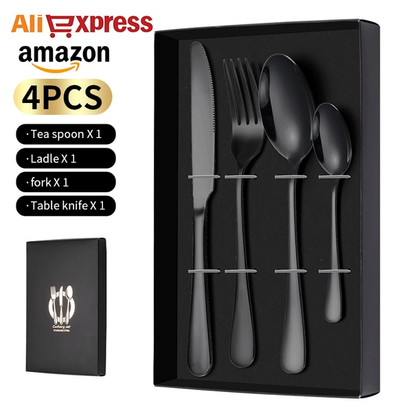 1010 Knife and Fork Spoon Four-Piece Set-Black