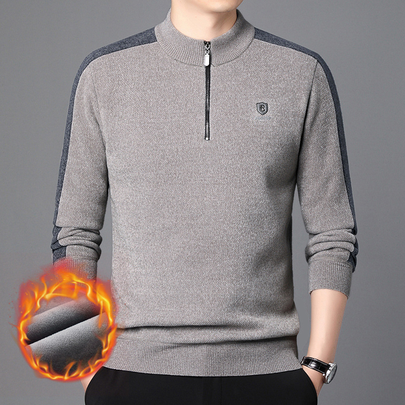Half turtleneck zipper 2023 men's winter thickened and warm dad wear…