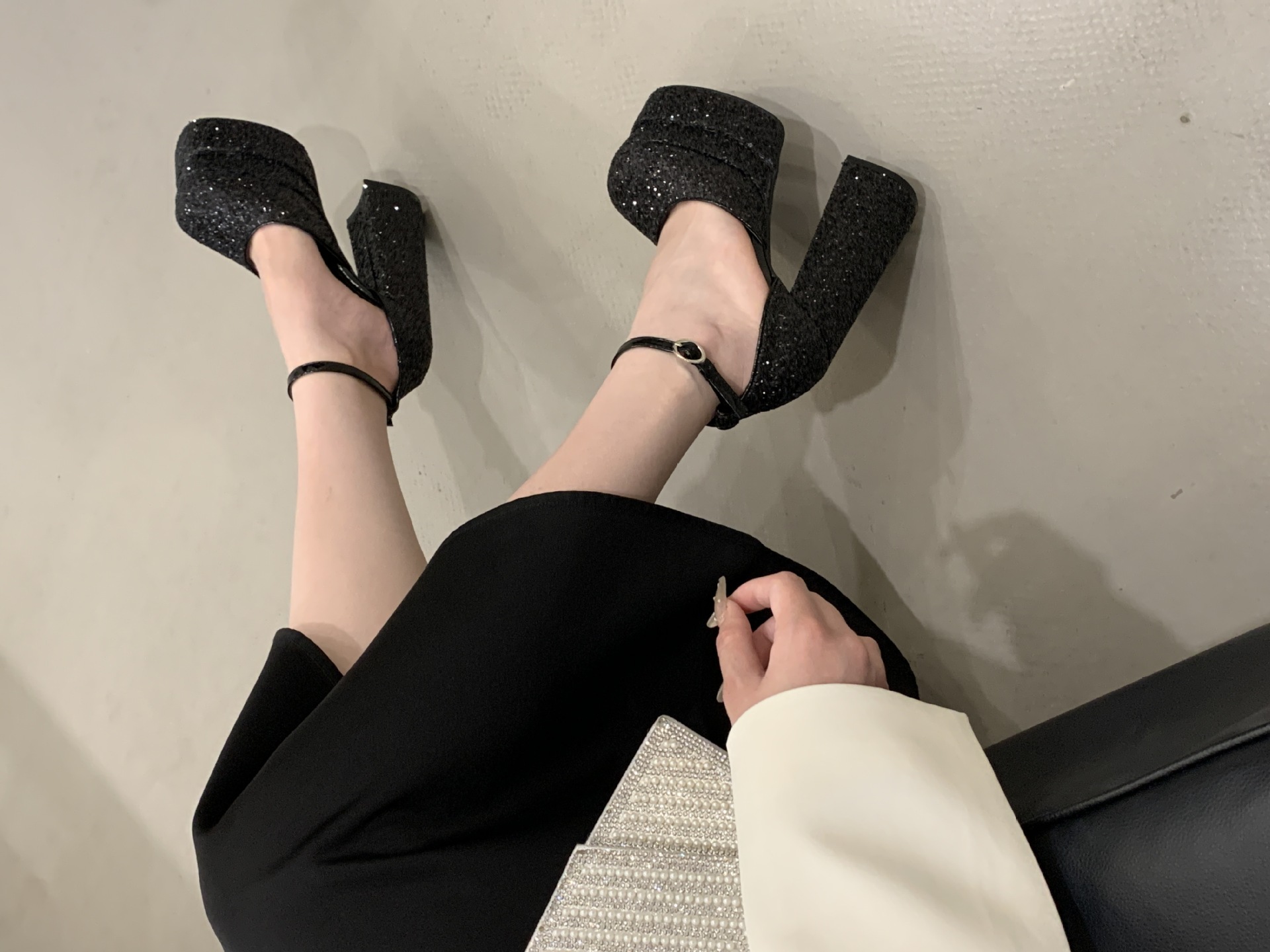 Sandal cao gót nữ mũi vuông khóa ngang gót 15 cm — Màu bạc chi tiết 18