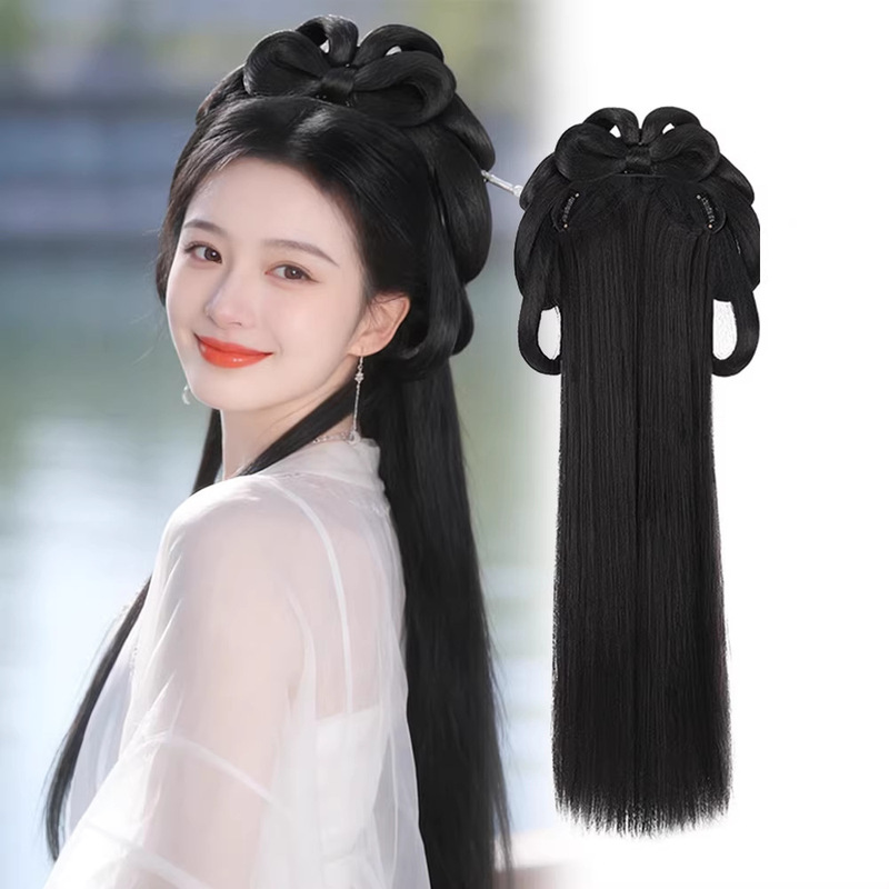 Ancient Style Wig, One-Piece Full Set of Hanfu Hair Accessories, Ancient Costume Lazy Hairband, Fake Hair Bun, Daily Hair Styling