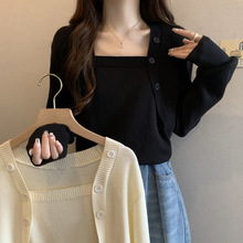 大码秋冬针织衫女温柔方领毛衣内搭打底衫法式长袖纯色简约 上衣