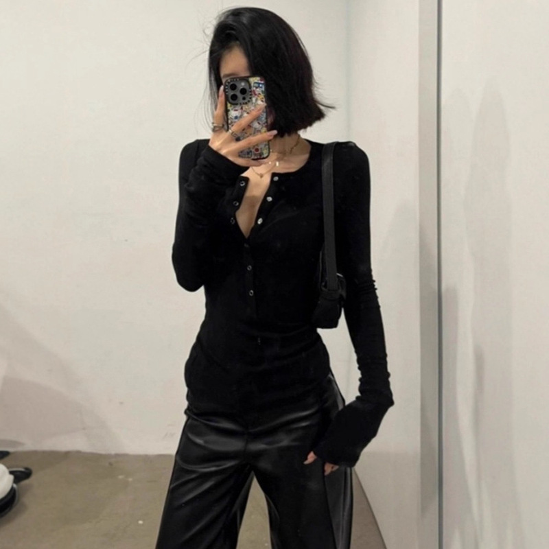 [260g Rayon Modal] High-End, Fashionable and Stylish Button Slimming Look Round Neck Versatile Casual T-Shirt