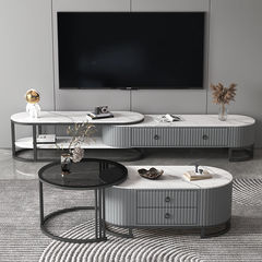 スレートコーヒーテーブルテレビキャビネットライト高級モダンハイエンドホームリビングルーム楕円形伸縮式コーヒーテーブルサイドテーブル組み合わせ