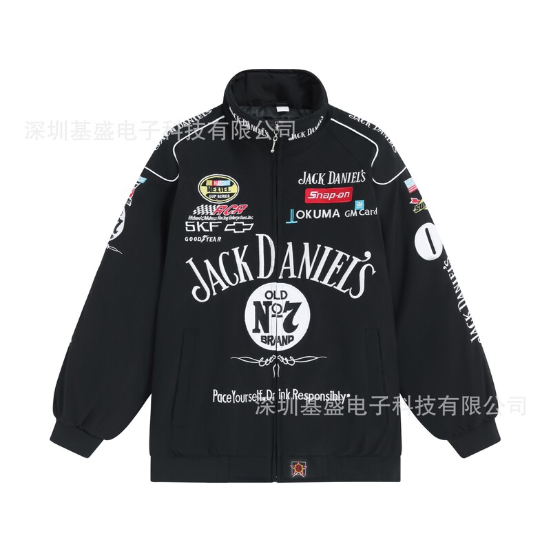 F1 Embroidered Racing Jacket Jack Daniel's Trendy American Motorcycle Cycling Jacket Autumn and Winter Fashion Casual Cotton Jacket