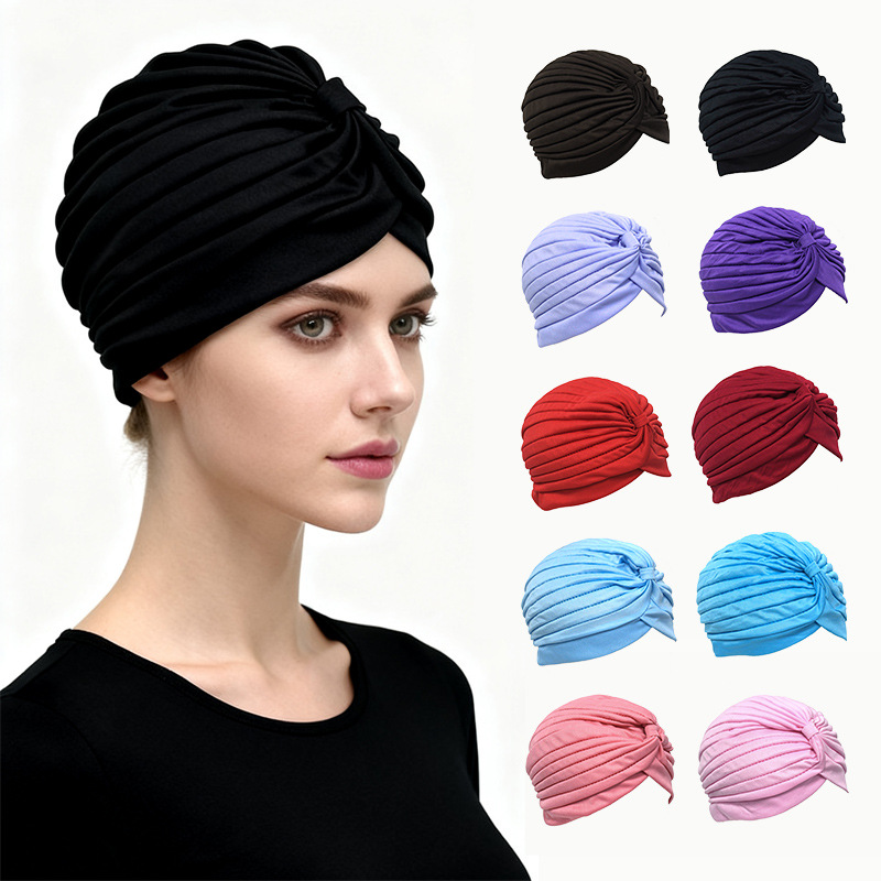 跨境亚马逊弹力中东印度帽民族风褶皱包头瑜伽帽头巾打底帽批发