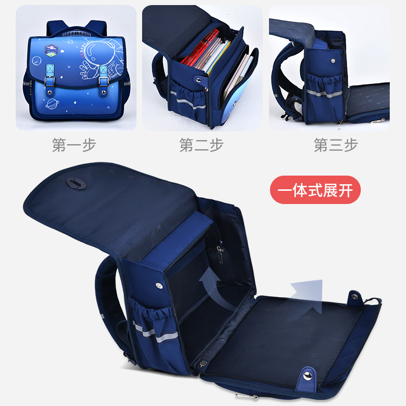 La mochila de los niños del schoolbag horizontal abierto todo junto de los hombres para el grado 1-3-6