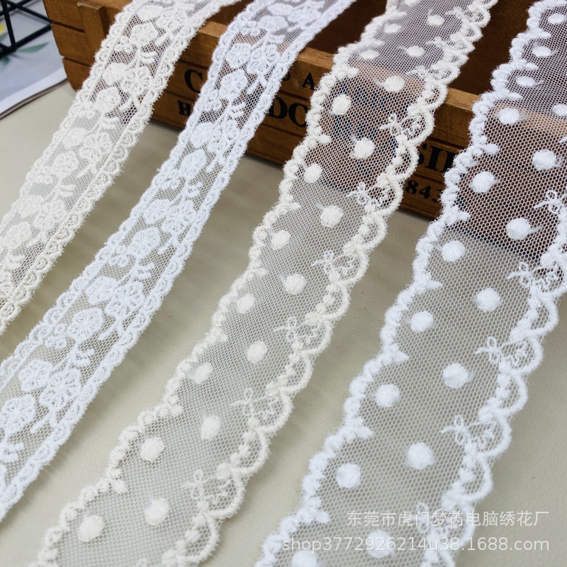 米白杏色网纱蕾丝花边胸花袖口女装童装公仔绣花服装辅料现货批发