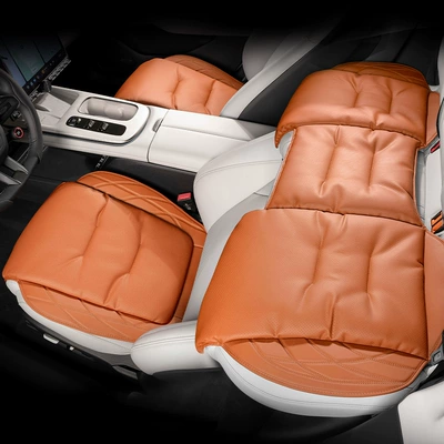 Nappa Leather Seat Cushion Suitable for — Seat cushion, seat cover - s-series-nappa-leather-emma-orange-front-rear-3-piece-set