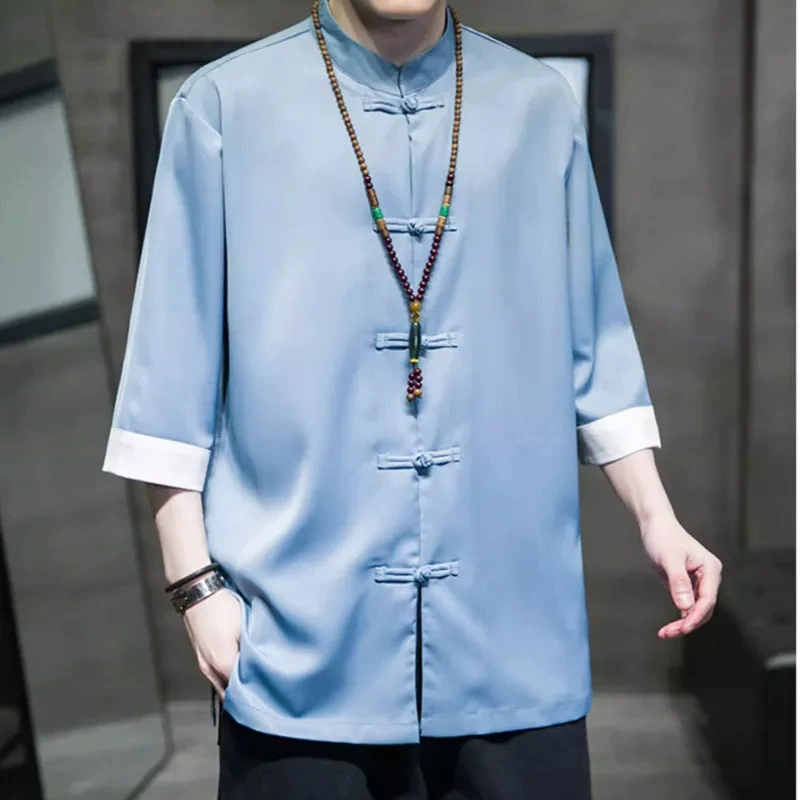 2025 летняя новая универсальная свободная модная мужская рубашка в китайском стиле в стиле ретро с защитой от солнца на пуговицах, красивый наряд в национальном стиле