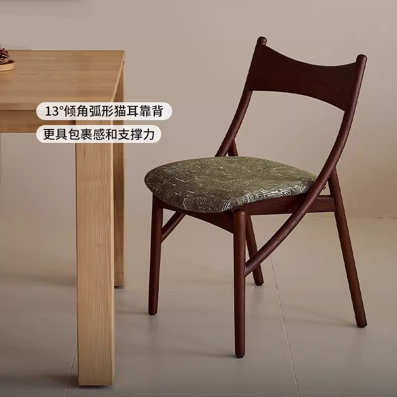 Dan Fansi Silla de comedor con orejas de gato Silla de ocio de madera maciza para el hogar Silla de respaldo individual Silla de diseño de estilo antiguo