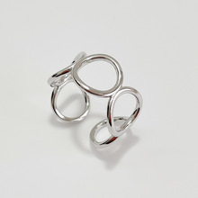 韩国韩版S925纯银简约五环开口戒复古素银戒指指环