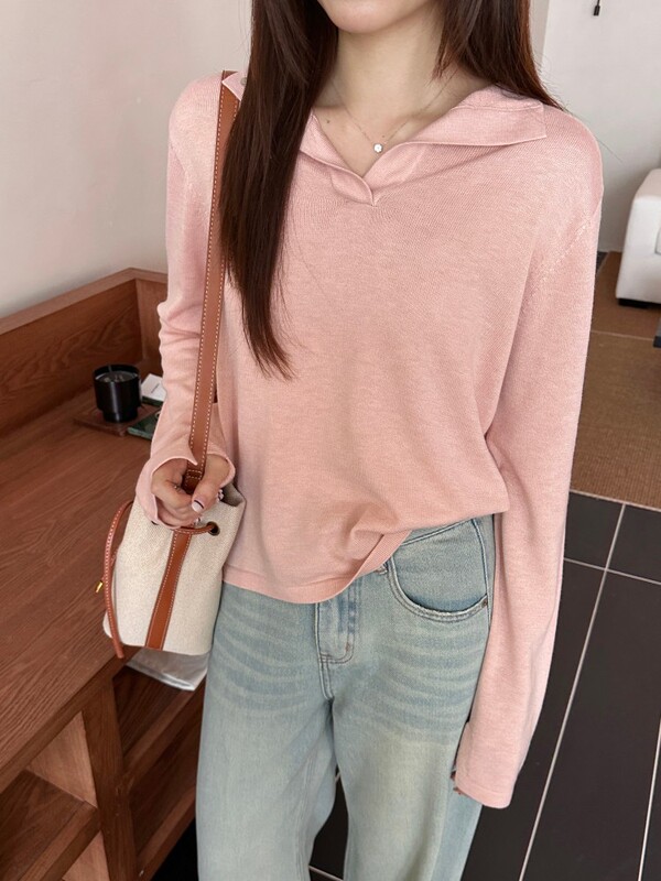 DIGM | 2025秋季极简松弛感翻半开领宽松羊毛针织衫毛衣女A0M012|undefined