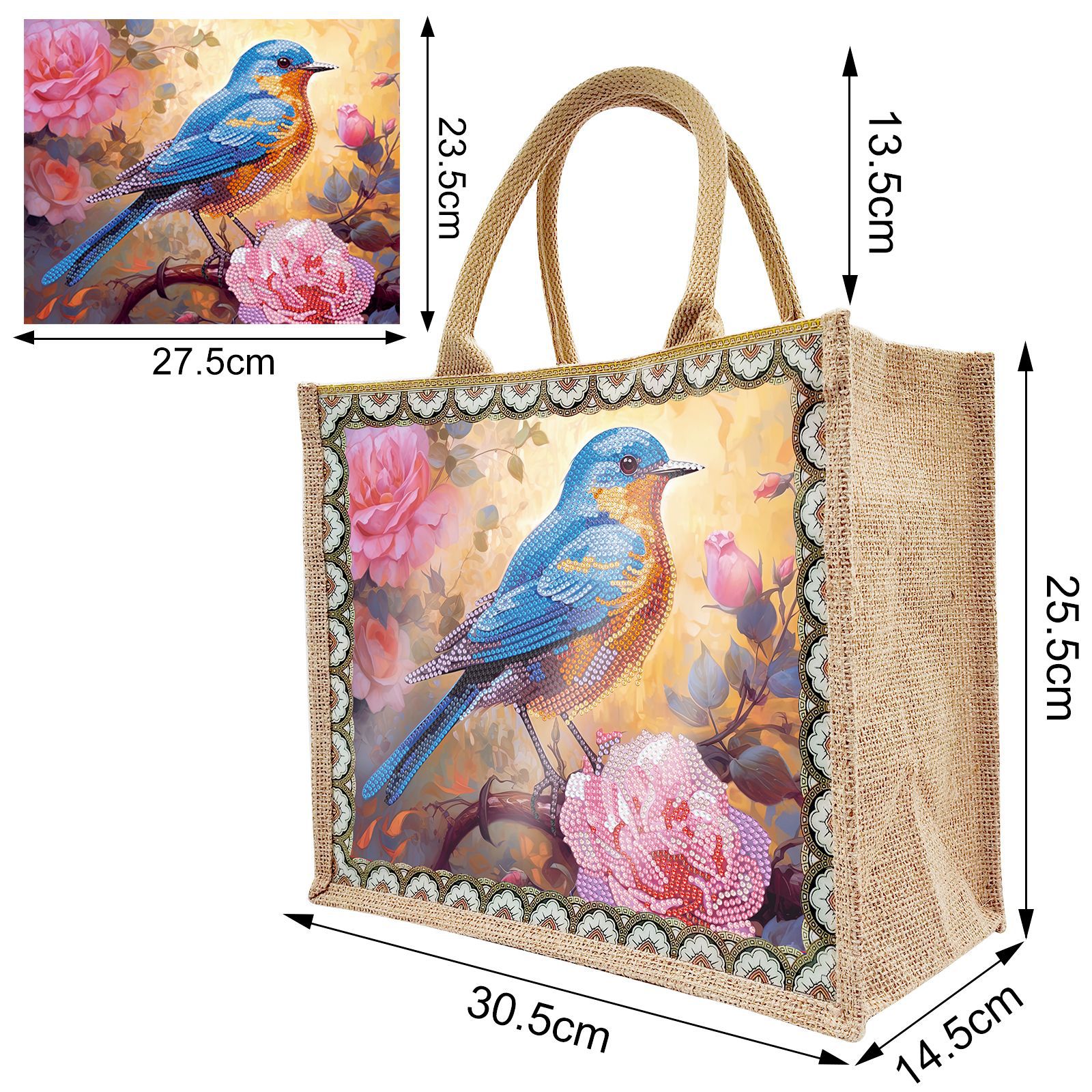 Accesorios para pintura con diamantes, bolsa de lona DIY para pintura con diamantes, bolsa de mano con diseño de animales y paisajes, con placa base reemplazable, un paquete con dos diseños.