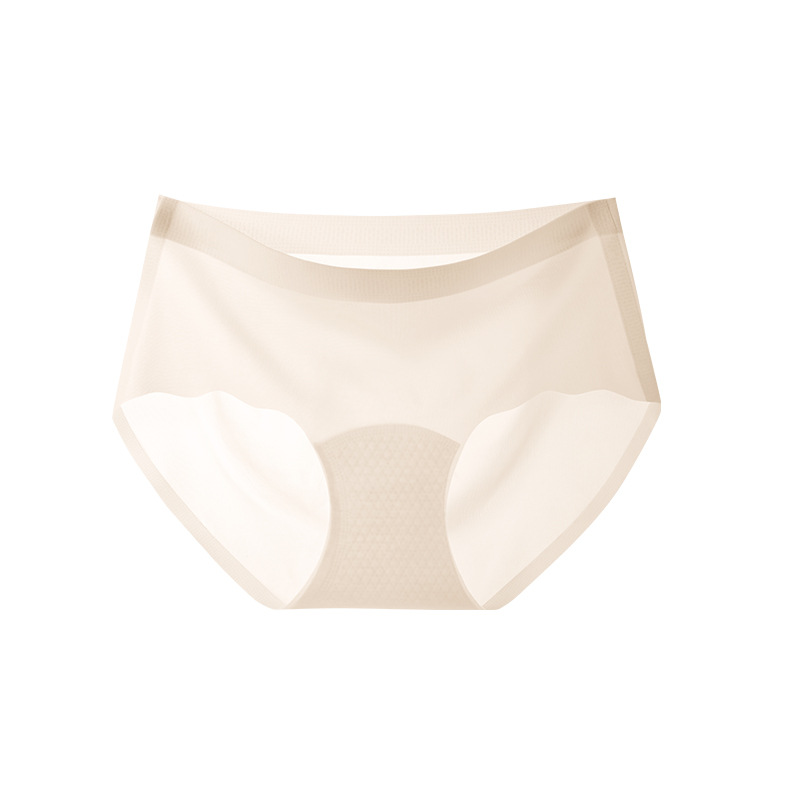 Calzoncillos de seda de hielo para mujeres desnudas sin pellizcar nalgas 10A entrepierna antibacteriana sin costuras Calzoncillos de mujer transpirables sin costuras de cintura media de seda de hielo