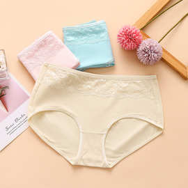 【代发】女士内裤中腰棉质裆透气收腹妈妈性感蕾丝纯棉三角裤